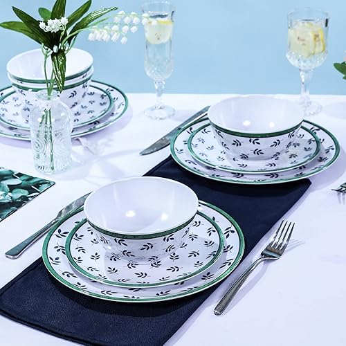 Miniatura 4 de Juego de vajilla de melamina, juego de platos de melamina de 12 piezas para 4, platos y cuencos resistentes a la rotura para interiores y