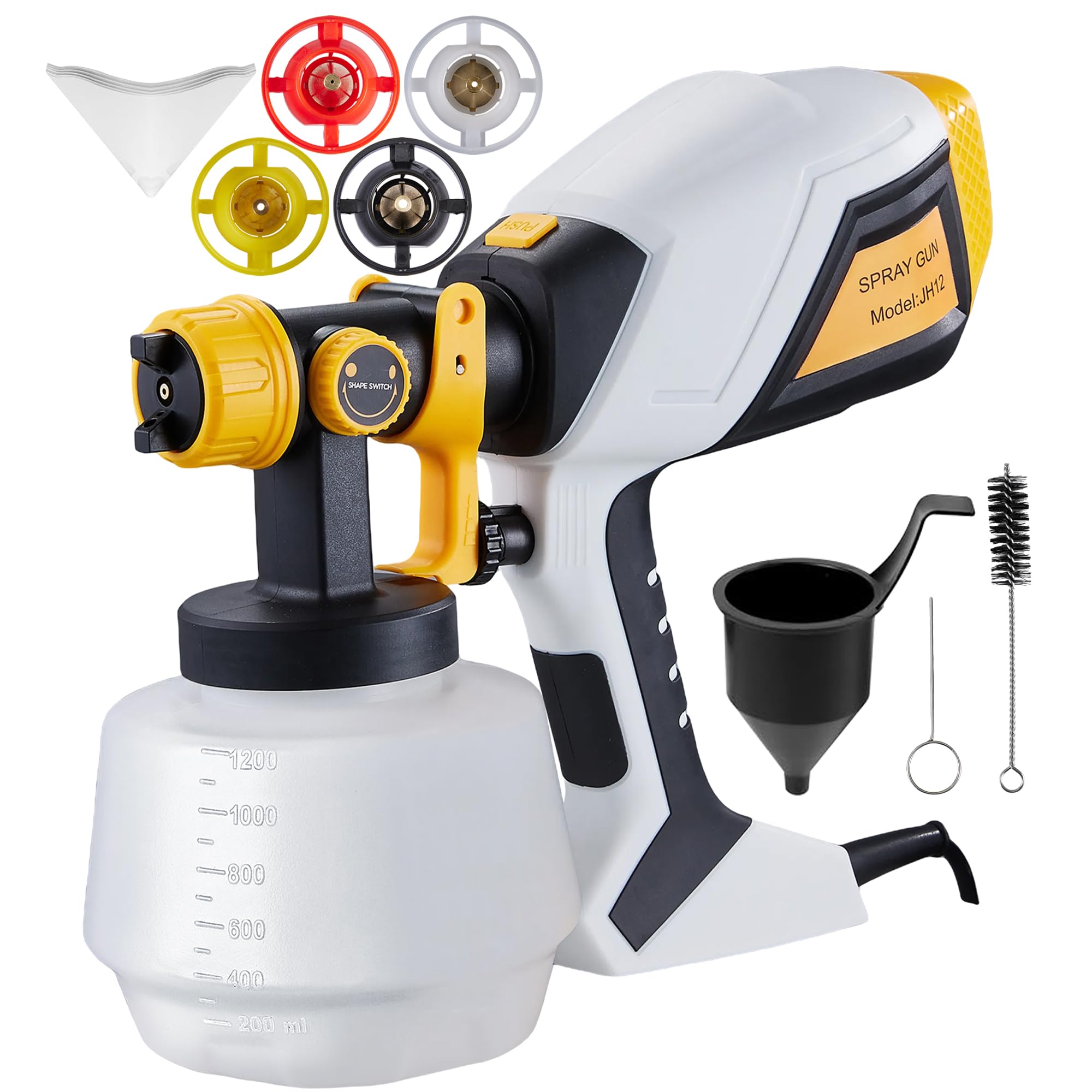 INMOZATA Paint Sprayer, Fence Paint Sprayer with 1200ML Container, Electric Paint Spray Gun with 4 Nozzles and 3 Patterns for Walls and Ceilings, Sheds, House Painting (White)