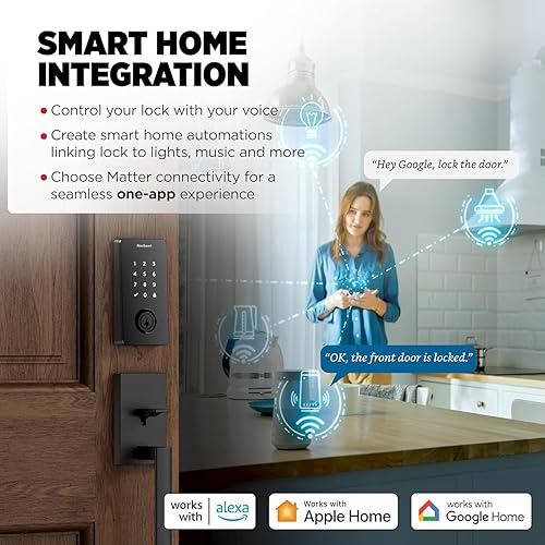 Miniatura 4 de Kwikset Halo Select Smart Lock Cerradura de puerta de entrada sin llave Wi-Fi y cerrojo habilitado para materia, no necesita concentrador,