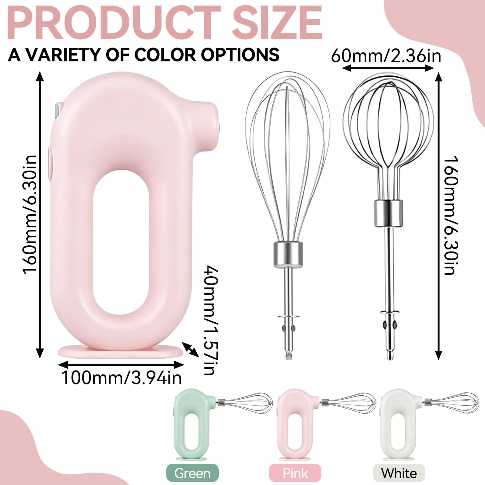 Cordless Hand Mixer - Pink Mini Egg Beater -5