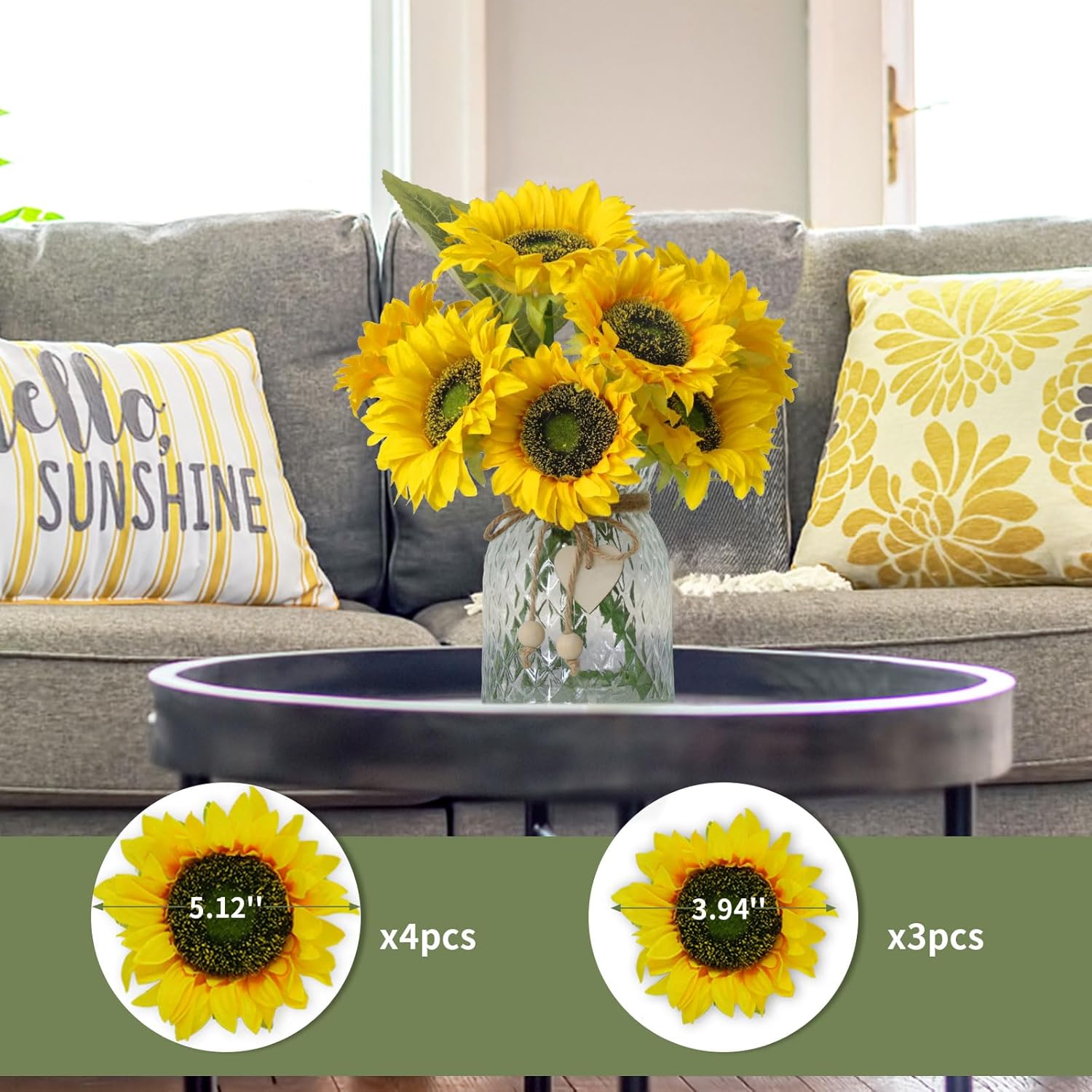 Artificial Sunflowers Flowers with Vase,Fake Flowers Bouquet for Sunflower Decor,Sunflower Kitchen Decor,Silk Flowers for Home Decor Living Room,Flower Centerpieces for Tables,Office Decor,Boho Decor - Image 4