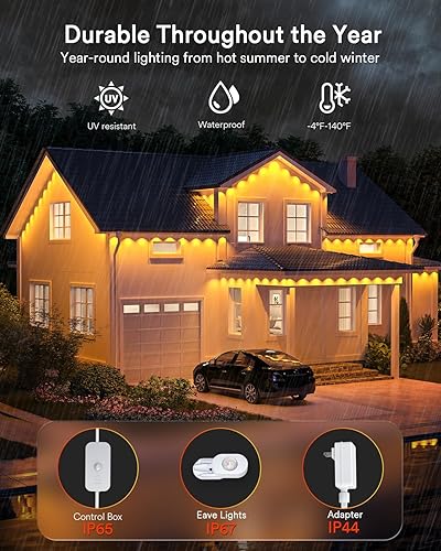 Miniatura 6 de Lumary 2 luces permanentes para exteriores con control remoto, base deslizante, 100 pies con 60 LED RGBAICW para iluminación diaria y de acento de