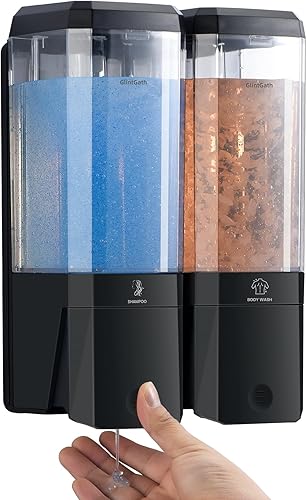 Dispensador de champú y acondicionador,GlintGath Dispensador de ducha de 2 cámaras sin taladro, dispensador de champú para ducha montado en la