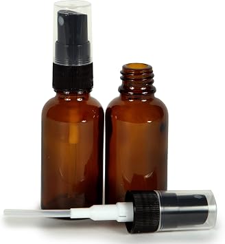 Vivaplex Amber 1 oz Glass Bottles with Black Fine Mist Sprayers - 2 pk