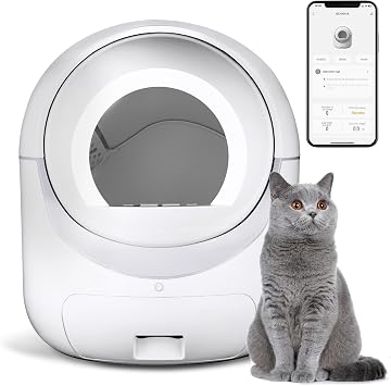 Self Cleaning Cat Litter Box, Automatic Cat Litter Box with APP Control Odor Removal Safety Protection for Multiple Cats, White AUTOCLEAN-1