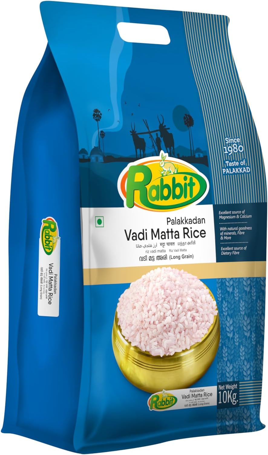 Rabbit rice | Vadi Matta Premium Kerala Rice | Nutrient-Rich Medium to Long Grain | Quick Soaking & Soft Texture | Ideal for Biryanis, Curries & Stir-Fries (10 KG)
