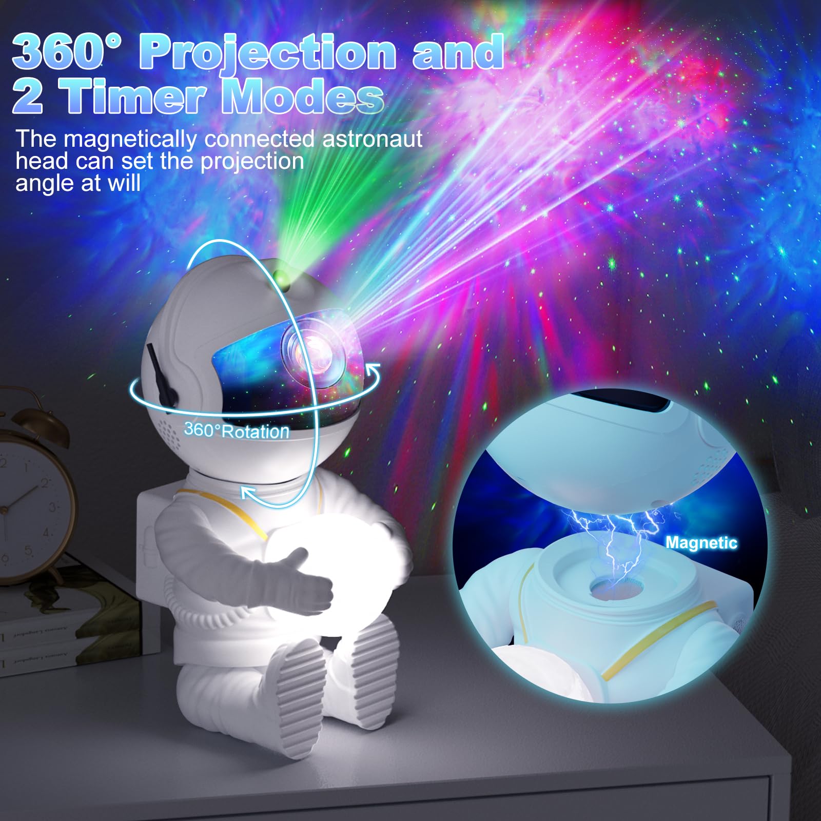 Feliigo Proiettore Stelle Soffitto, LED Astronauta Proiettore Stelle 360° Regolabile, 8 Modalità di Nebulosa & Telecomando, Luce Notturna, Lampada Proiettore Stelle Bambini Adult