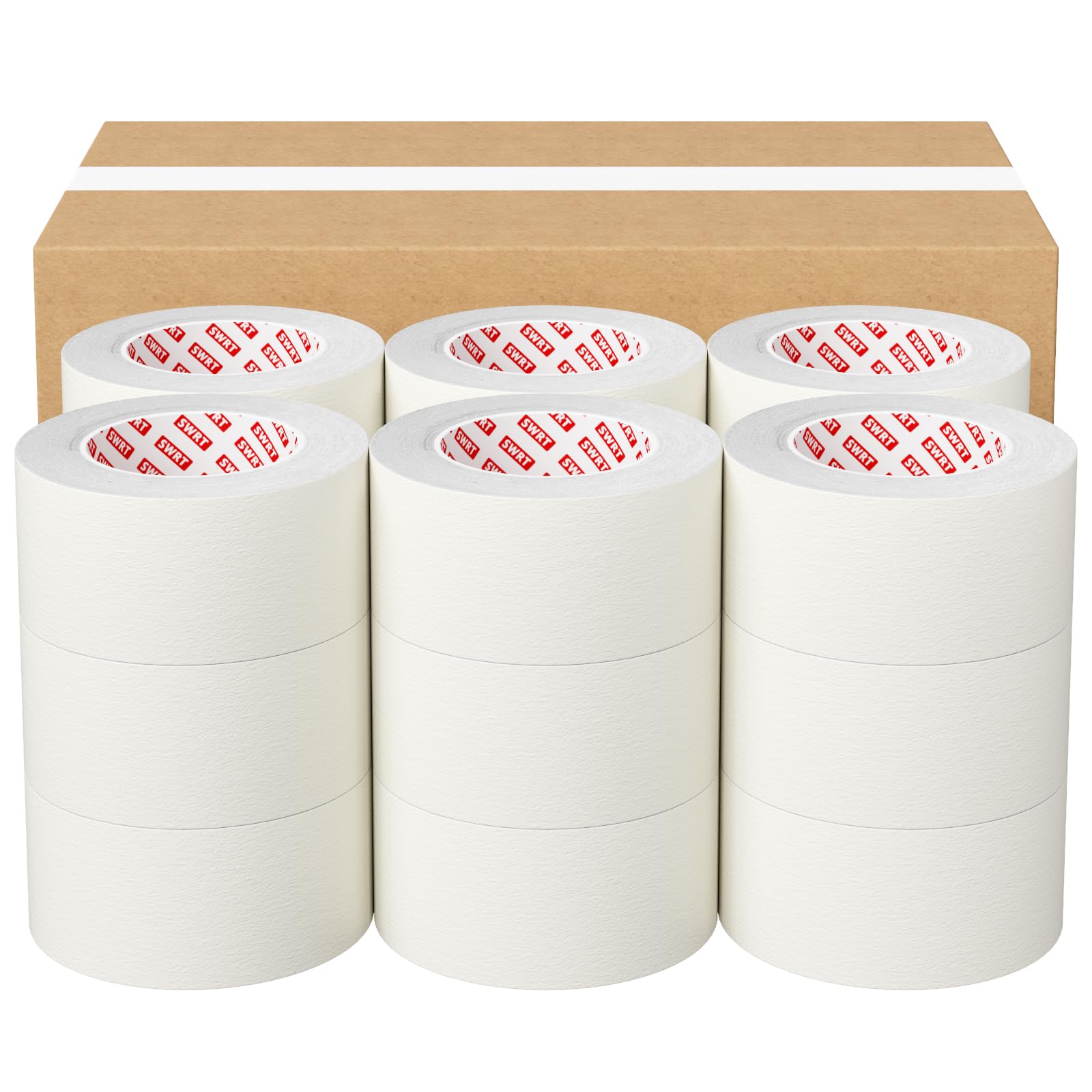SWRT Cinta adhesiva de 5 cm de ancho x 55 yardas, 18 rollos (990 yardas en total), cinta de pintor blanca para pintura, etiquetado y embalaje, cinta adhesiva automotriz a granel, eliminación limpia