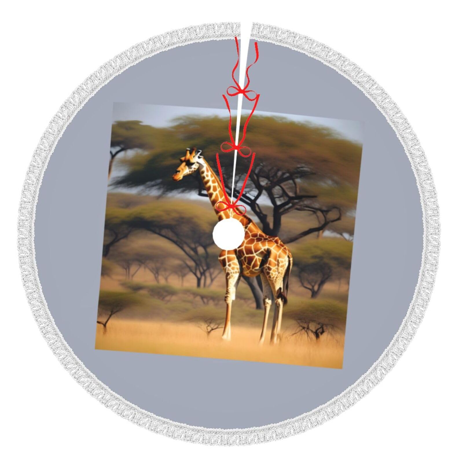 Jupe de sapin motif girafe d'Afrique tapis Noël avec pompon