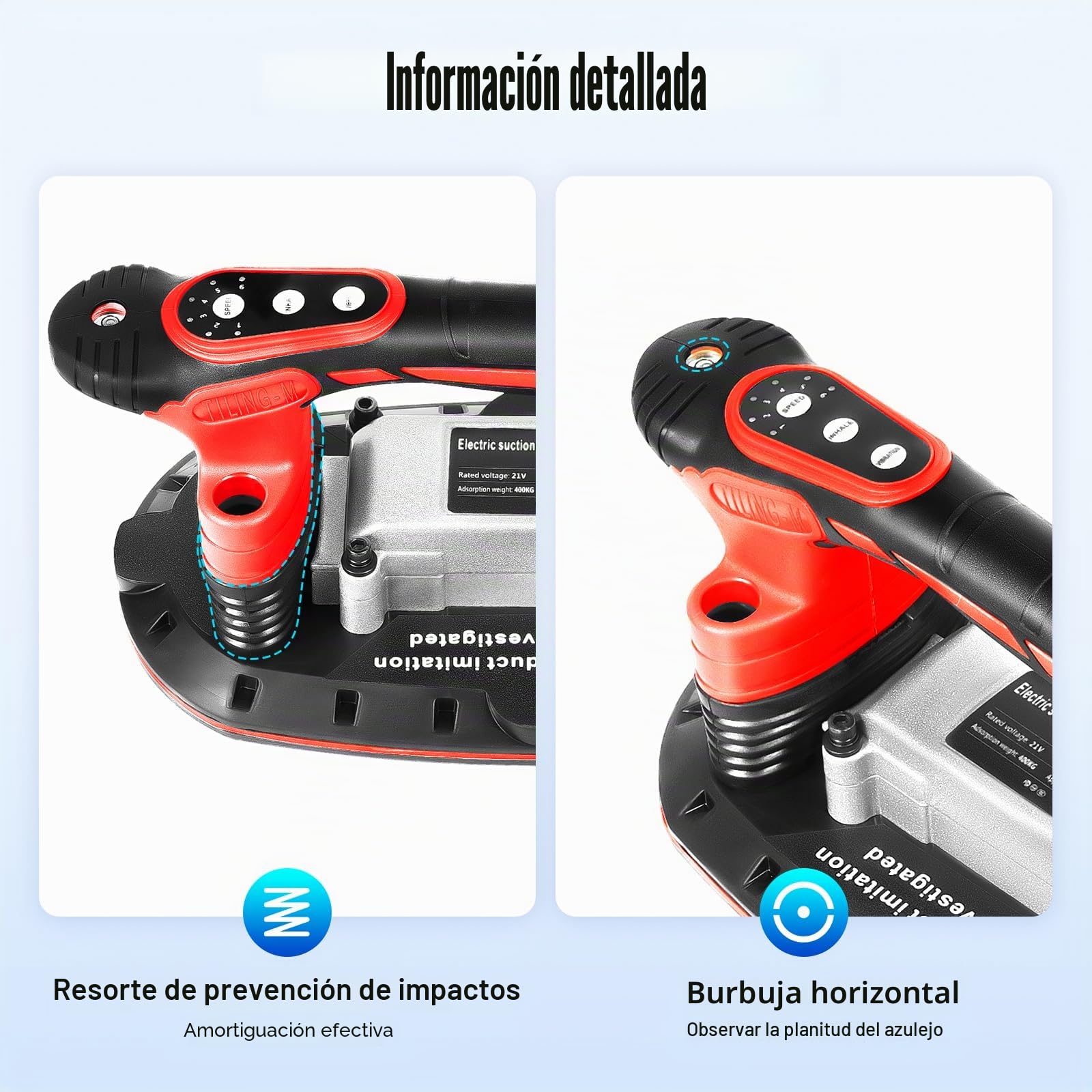 Herramienta de vibración eléctrica para azulejos con ventosa al vacío, velocidad de 6 niveles para granito, vidrio, cerámica y porcelana (herramienta profesional para colocación de baldosas)