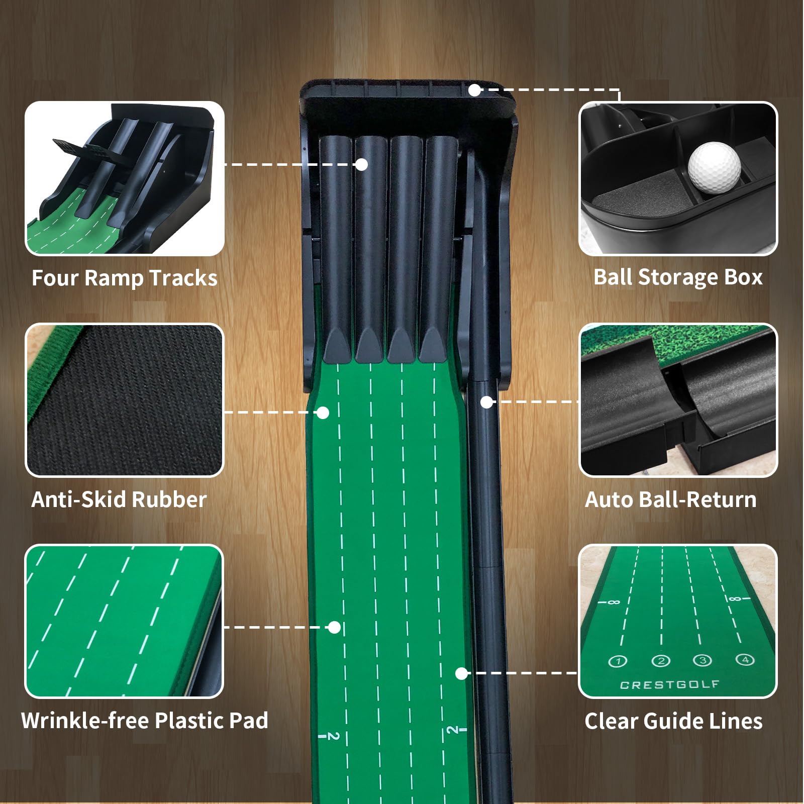 CRESTGOLF Alfombra Putting Golf,Retorno automática Alfombra Golf/Alfombras de práctica para Exterior