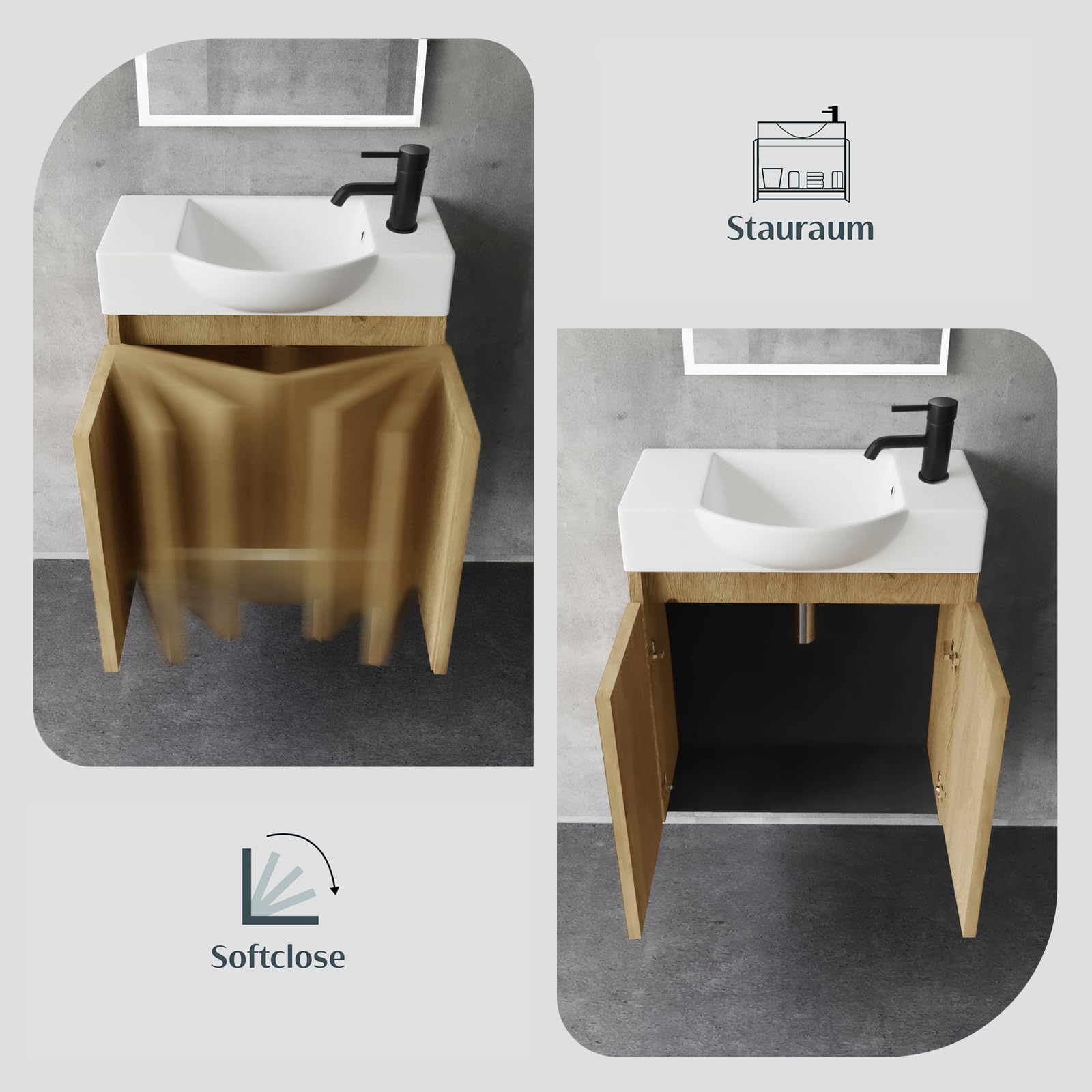 Alpenberger - Lavabo con mobiletto, larghezza 55 cm, lavabo con mobiletto da bagno, moderno set | piccolo lavandino per ospiti, mobiletto da bagno (rovere naturale)