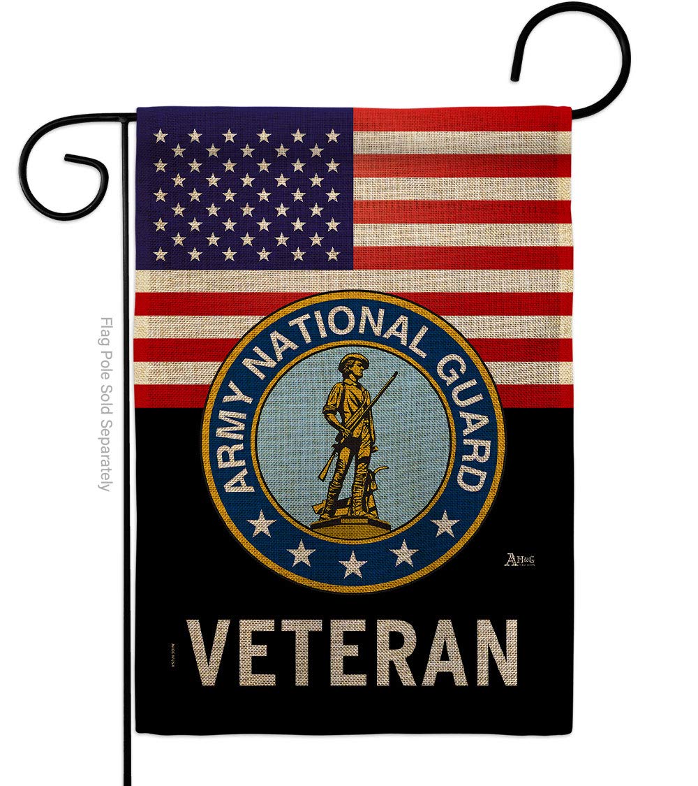US Army National Guard Veteran Burlap Garden Flag - Armed Forces ANG United State American Military Retire Official - House Decoration Banner Small Yard Gift Double-Sided Made in USA 13 X 18.5