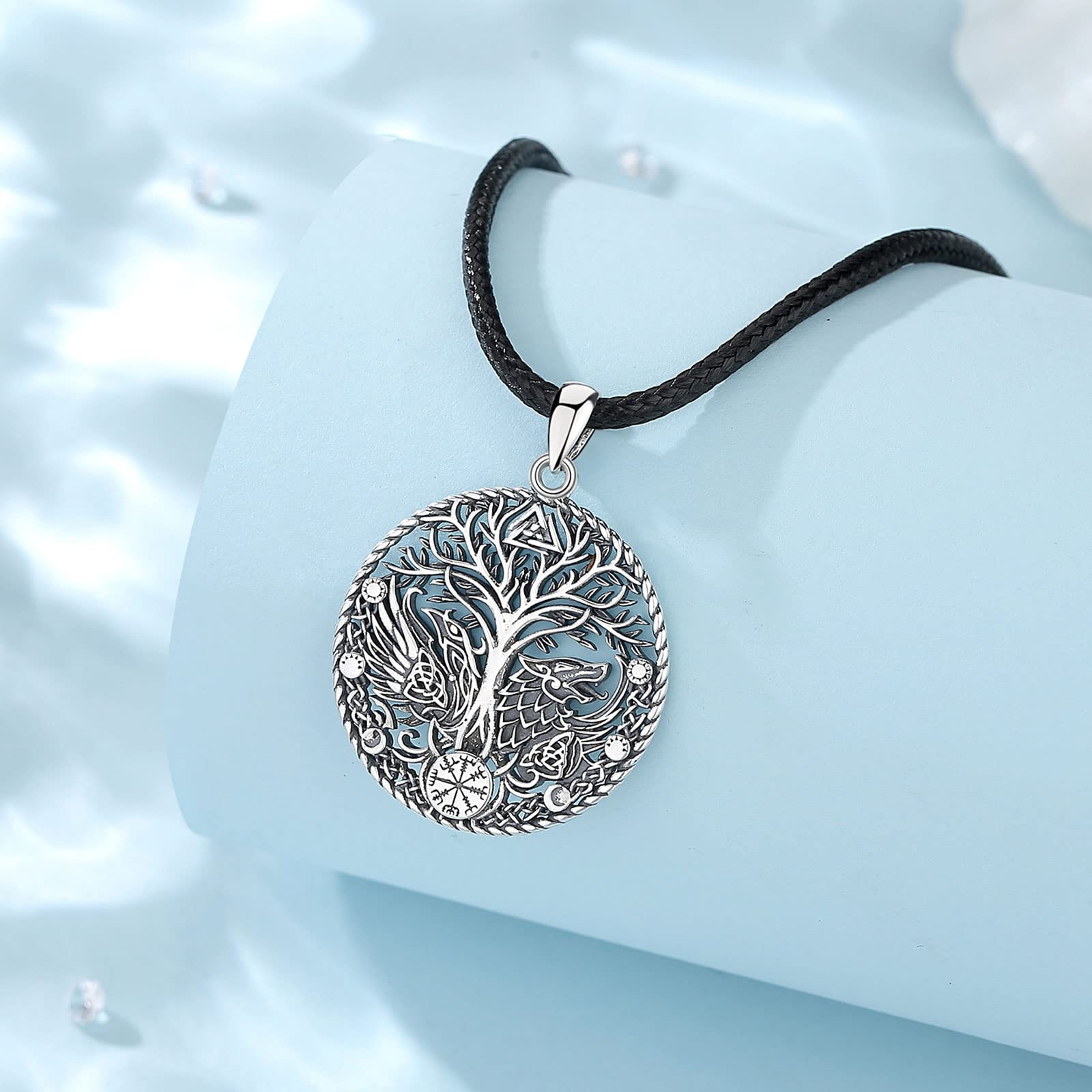 AEONSLOVE Collier Arbre de Vie Viking Argent 925 pour Homme Femme, Collier Runes Viking, Pendentif Loup/Dragon/Valknut et Vegvisir/Corbeau d'Odin, Bijoux Amulette Nordique