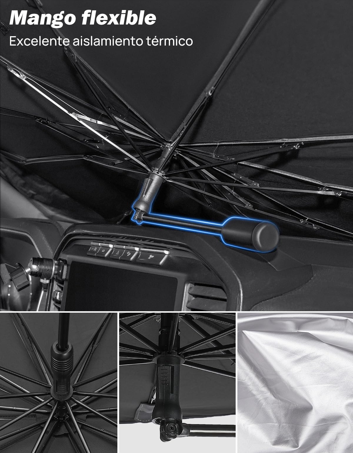 JOYTUTUS Parasol Coche Delantero, Parasol Plegable Coche con Barra Ajustable, Paraguas Parasol Coche Parabrisas Anti UV Rayos, para la mayoría de los Coches,SUV, Camiones (Diseño Patentado UE)