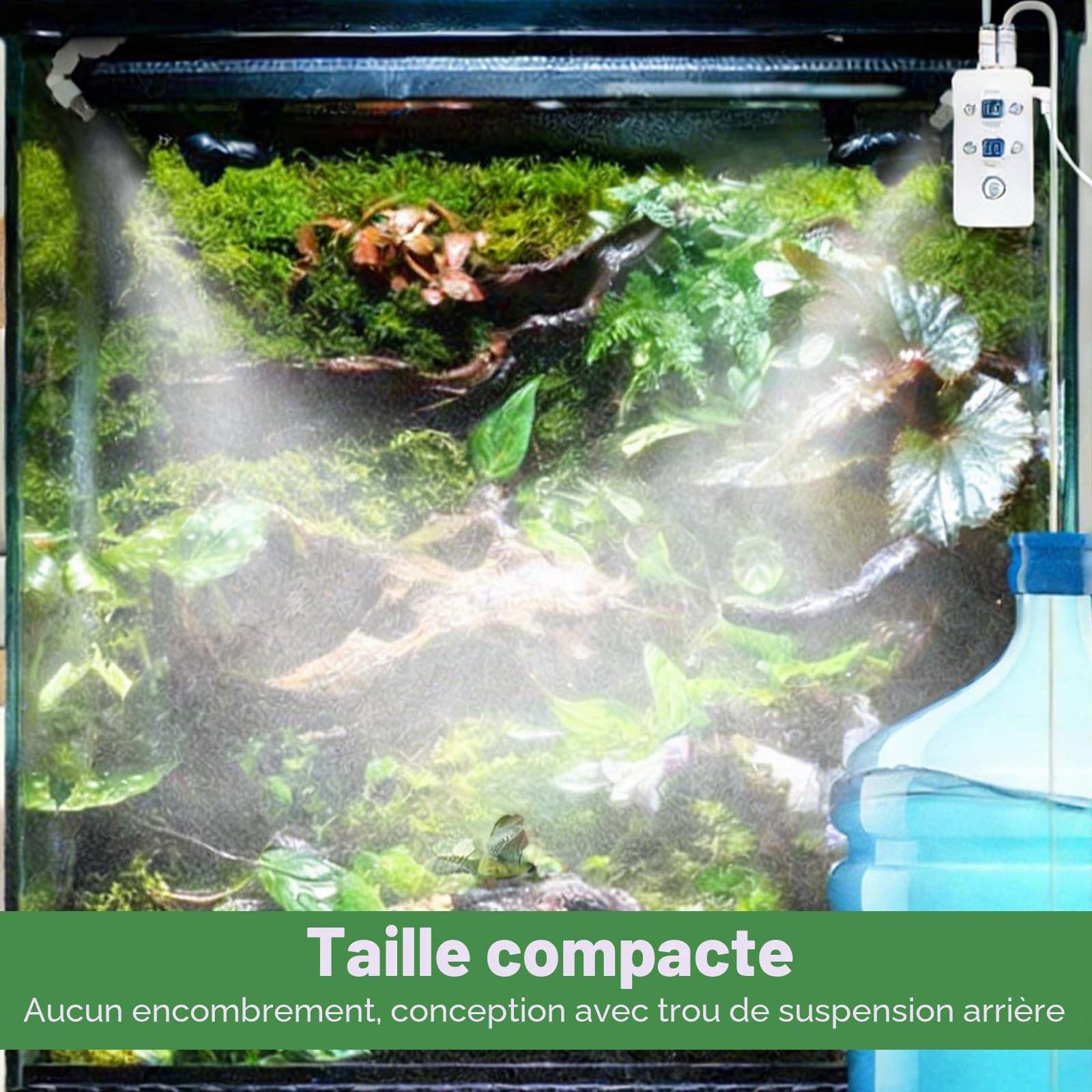 Système d'arrosage intelligent pour terrarium - Système intelligent de brume pour reptiles - Avec buses de pulvérisation à 360 ° - Minuterie - Humidificateur pour reptiles - Vaporisateur automatique