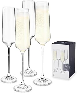 Viski Champagnergläser aus Kristall, europäische Handwerkskunst, Sektgläser-Set mit 113-170 ml, Stiel, Sektgläser, für Hochzeit oder Jahrestag und besondere Anlässe, Geschenkideen