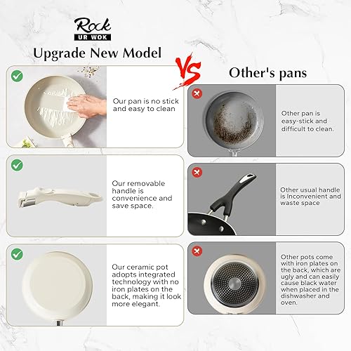 Miniatura 7 de ROCKURWOK Juego de utensilios de cocina de cerámica de 7 piezas, ollas y sartenes antiadherentes, mango desmontable, juegos de utensilios de cocina