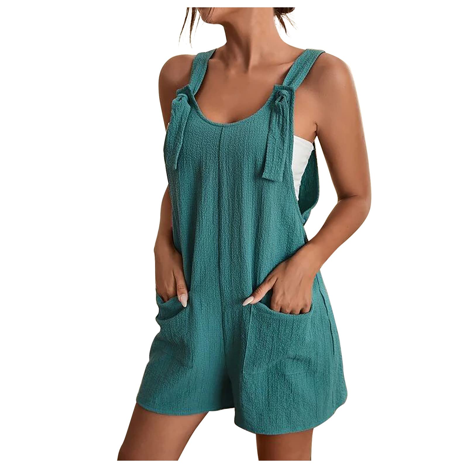 NUSGEAR 2023 Monos Corto Mujer Verano Casual Peto Corto Jumpsuit Una Pieza Pantalones de Tirantes Camiseta sin Mangas Color sólido Vintage Anchos de Rectos Playsuit Playa Elegante