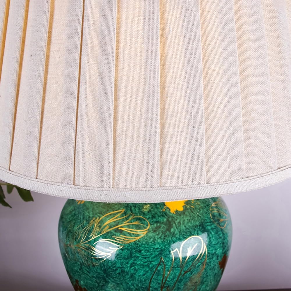 Ceramiczna lampa stołowa w stylu retro, zielona farma, elegancka lampa biurkowa do domowego biura, sypialni(Remote Control Switch,L)