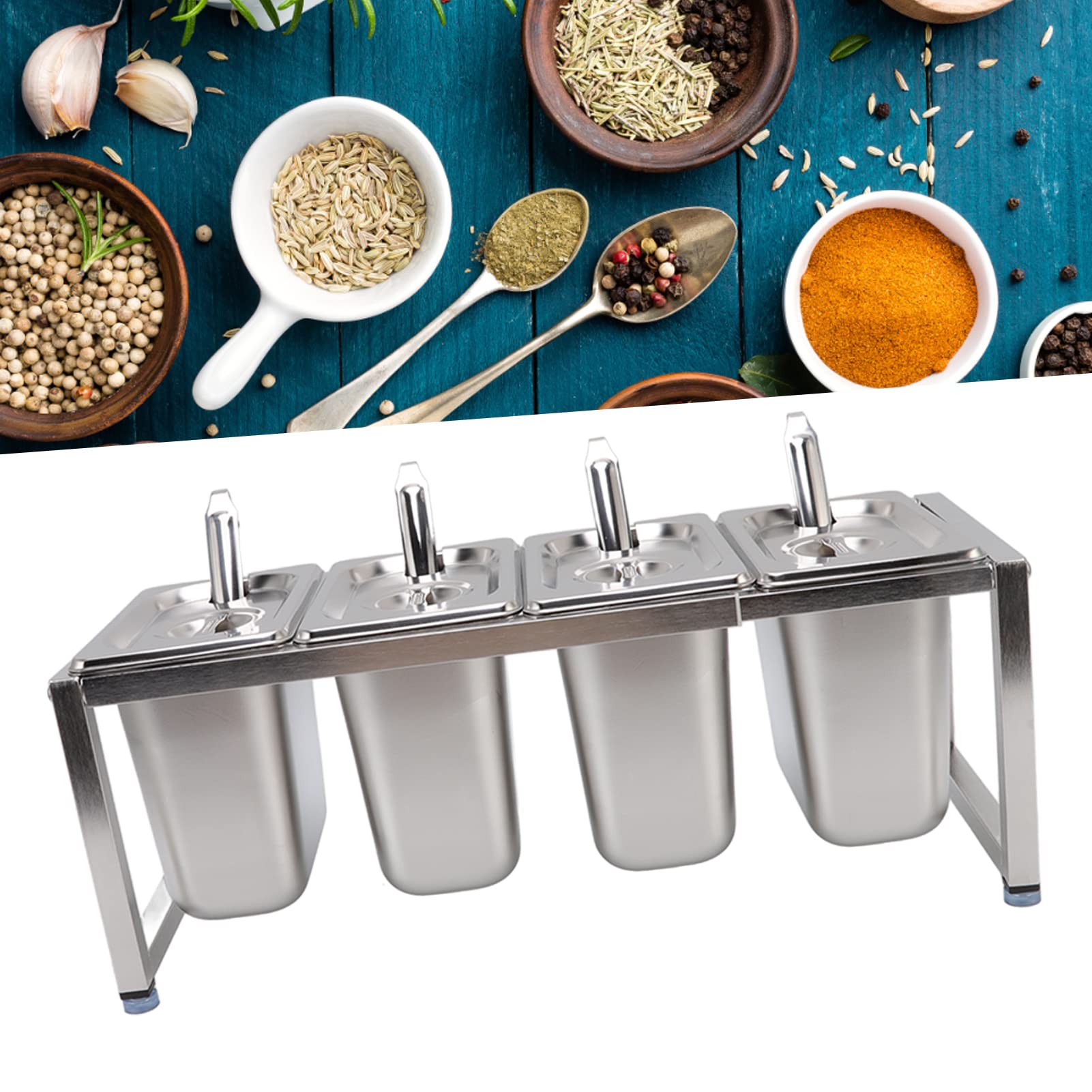 KIMISS Estante de Acero inoxidable: Soluciones de Almacenamiento de Cocina con Soporte para Condimentos con Acabado de Espejo Pulido, Diseño Apto para Uso Alimentario (Caja de 4 piezas)