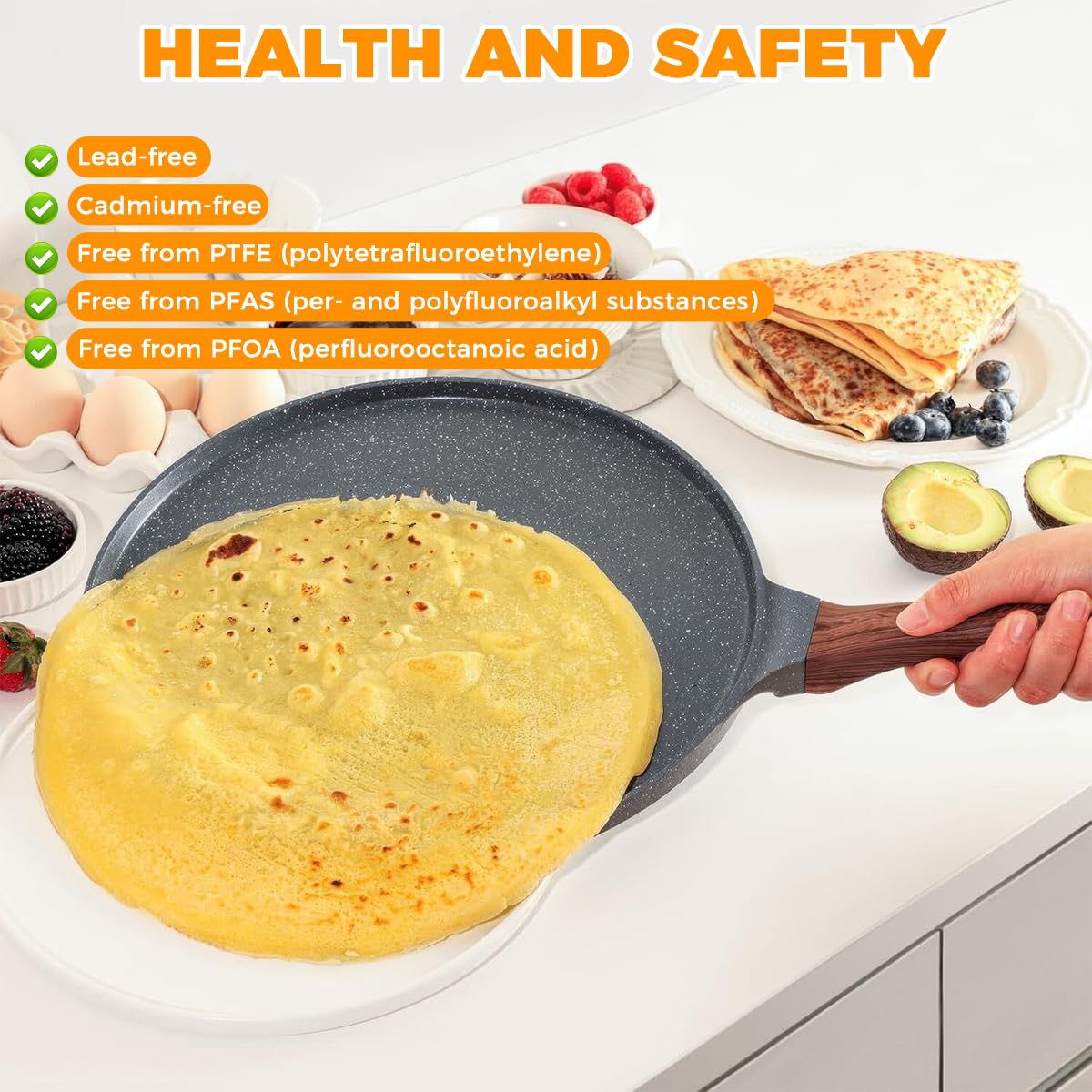 Rairsky Sartén para Crepas Antiadherente,26cm Sartén Antiadherente para Crepes,Crepera Sarten con Esparcidor,Fácil de Limpiar,para Crepes, Pancakes y Tortillas sin PFOA (Color Negro) — view 6