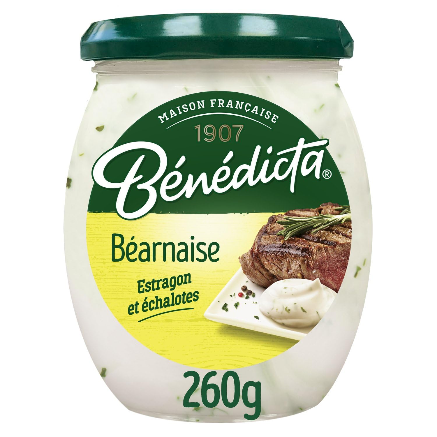 BENEDICTA - Sauce Béarnaise - À L'Estragon et aux Échalotes · Fabriquée en France · Parfaite pour Viandes Rouges & Plats Chauds - Le Pot de 260g - Le Lot De 4