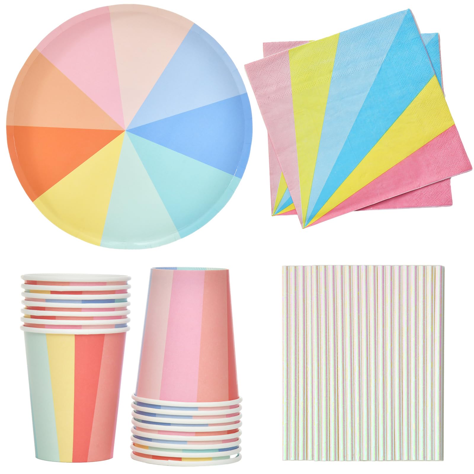 GGBOY 170 PCS Rainbow Party Plates and Cups and Napkins Sets, Rainbow Pastel Party Colorful Pride Paper Plates Supplies