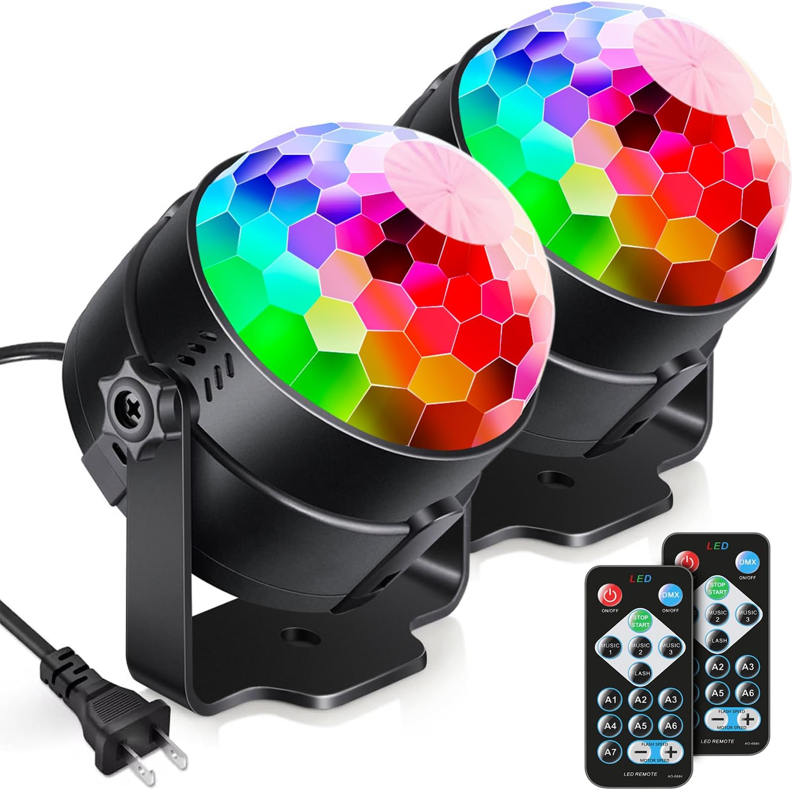 Luditek 2-Pack Sound Activated Party Lights with Remote Control, Disco Ball Light, DJ Strobe Lamp for Home Room Dance Party Supplies White Elephant Gifts Birthday Christmas Halloween Party Decorations