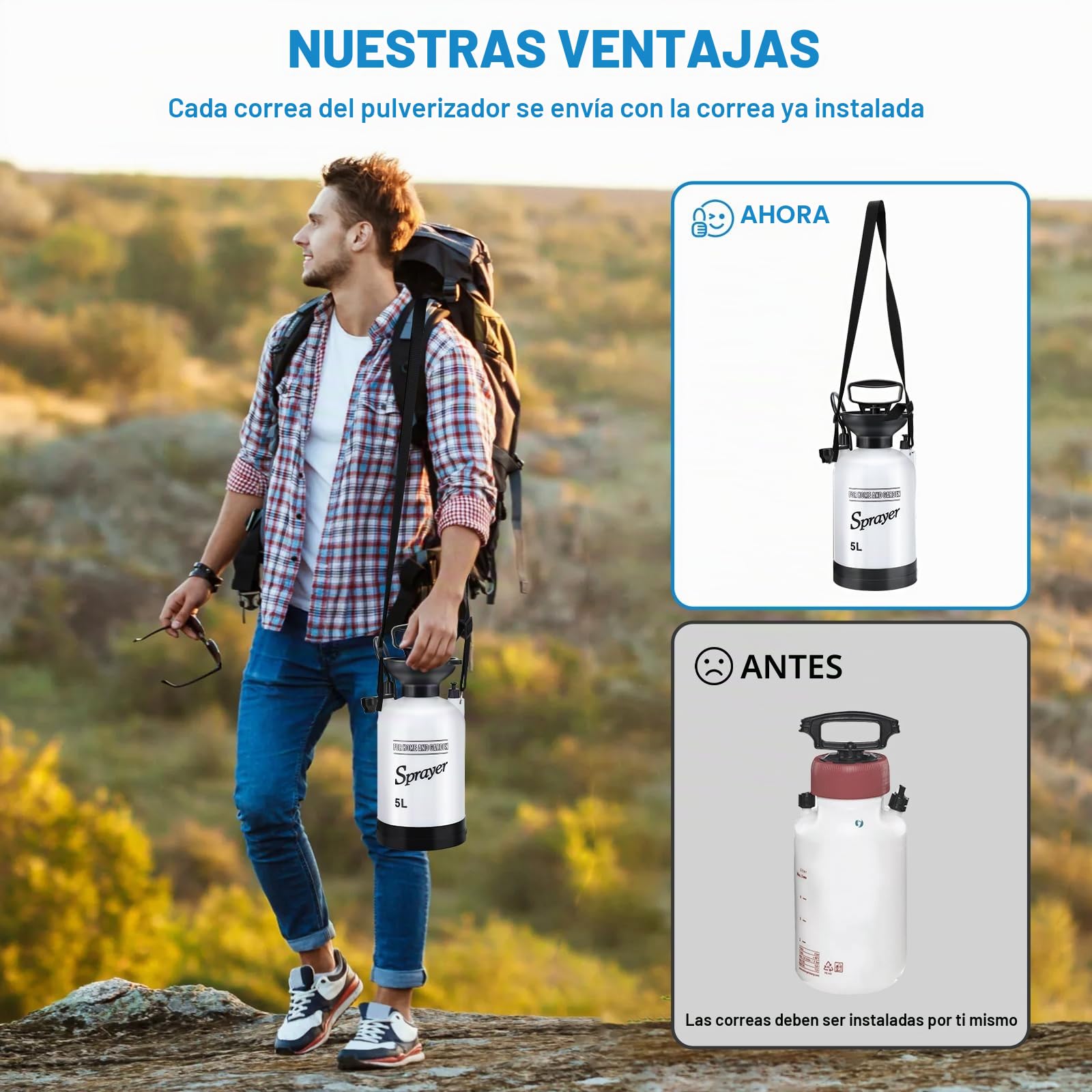 Roadtime Ducha Portátil de Camping de 5L, Bolsa de Ducha de Presión Manual, 10 Modos de Pulverización, Kits de Enjuague a Presión con Manguera de 3m, Pulverizador de Presión de Acción de Bomba para