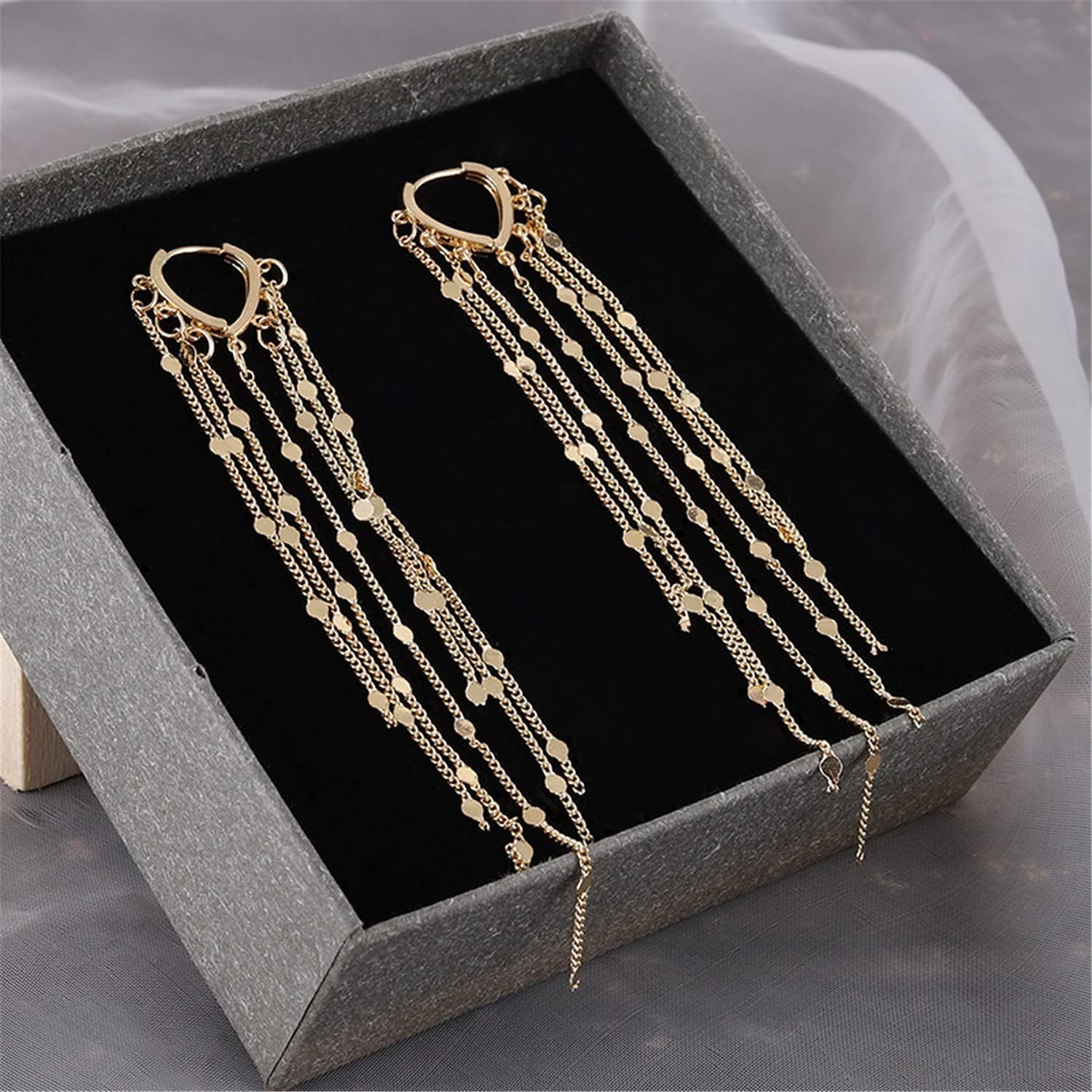 ANDPAI Chic Charm 14k Gold Silver Plated Big Chandelier Tassel Long Chain Geometry Huggie Hoop Dangle Drop Earrings for Women Statement Jewelry Gifts - Image 3