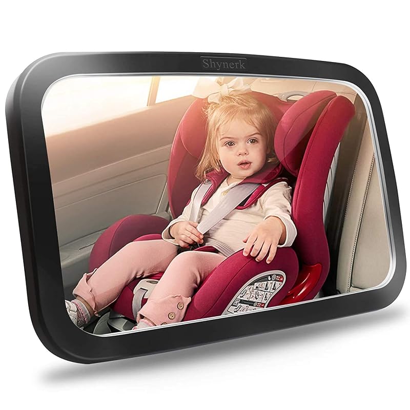 Shynerk Baby Car Mirror, Safety Car Seat Mirror for Rear Facing Infant with Wide Crystal Clear View, Shatterproof, 360° Rotation, Crash Tested and Certified Black