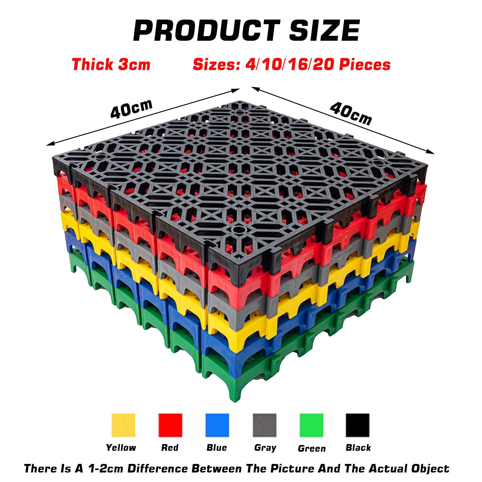 Modułowe blokujące płytki zewnętrzne, 40 x 40 x 3 cm, wielokolorowe płyty chodnikowe, na tarasy i ogrody, zestaw 16 sztuk, zielone, trwałe, łatwe w instalacji