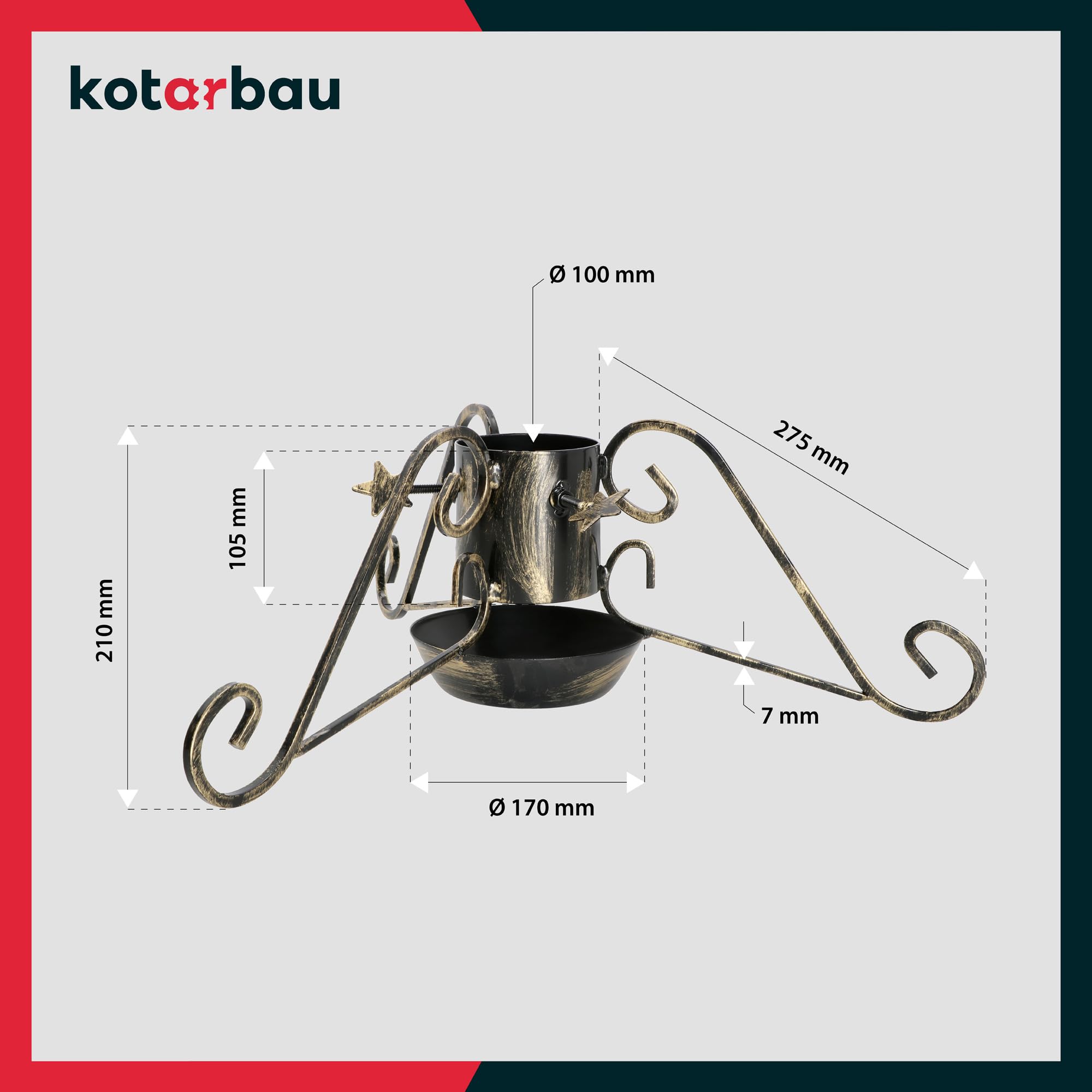 KOTARBAU® Support pour sapin de Noël avec réservoir d’eau ⌀ 100 mm Support pour sapin de Noël Noir avec réservoir d’eau Support pour sapin de Noël Support pour arbre de Noël Support pour sapin de Noël