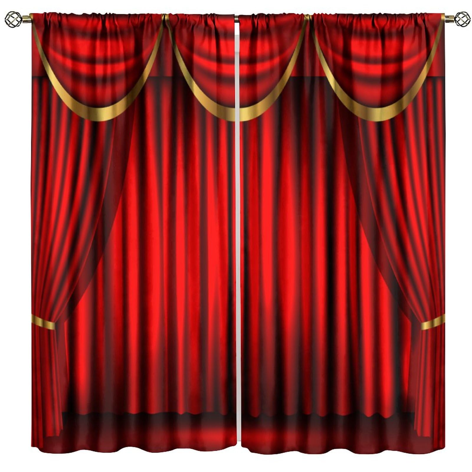 SHElifestyle Red Theater Window Curtains, Retro Show Stage Concert Play Movie Curtain Window Treatments Drapes for Bedroom Living Room Home Decor