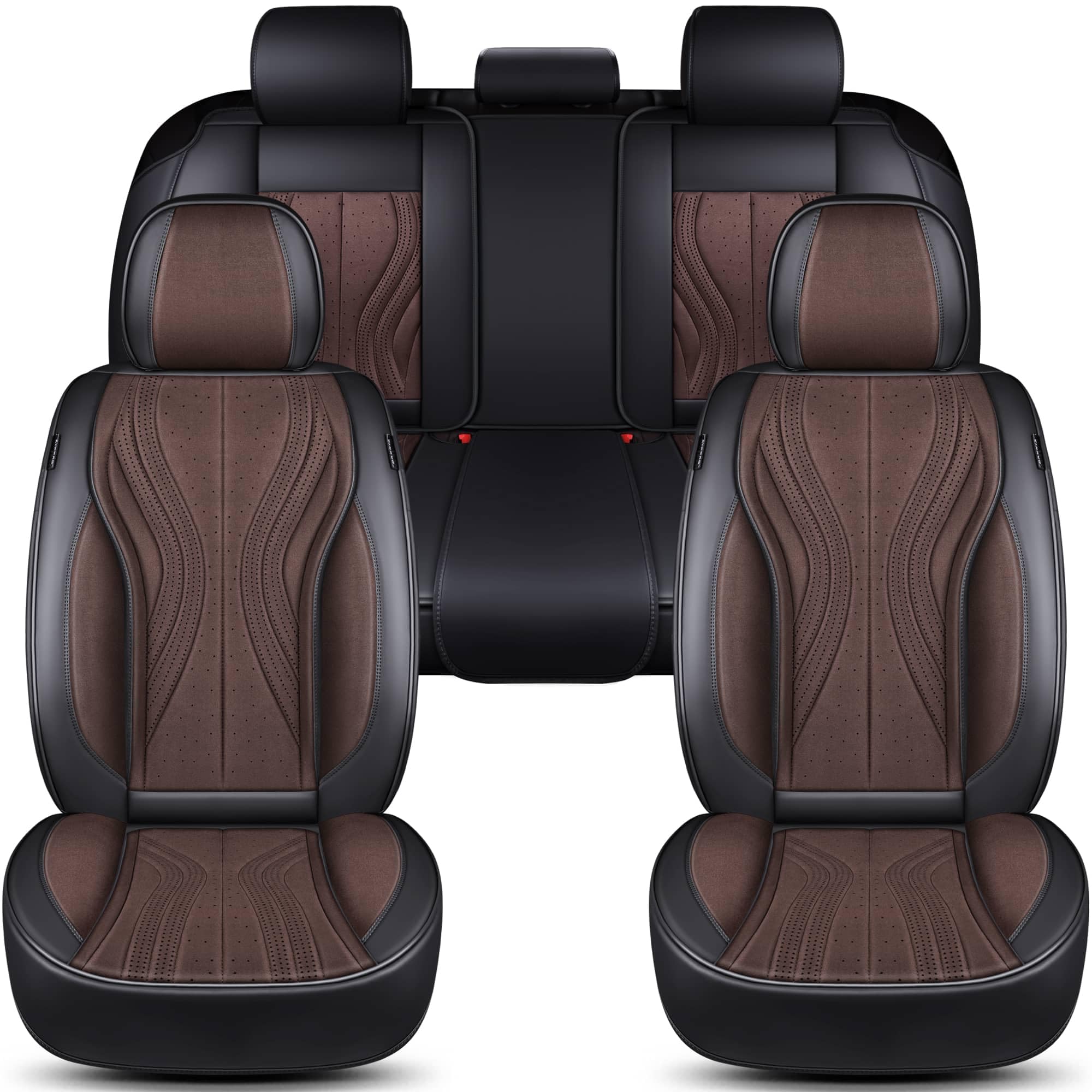 Autositzbezüge Universal für PKW & SUV – Premium Schonbezüge Komplettset Schwarz/Braun, hochwertig verarbeitet für mehr Sitzkomfort, Airbag-kompatibel Sitzauflage, für Vorder- und Rücksitze