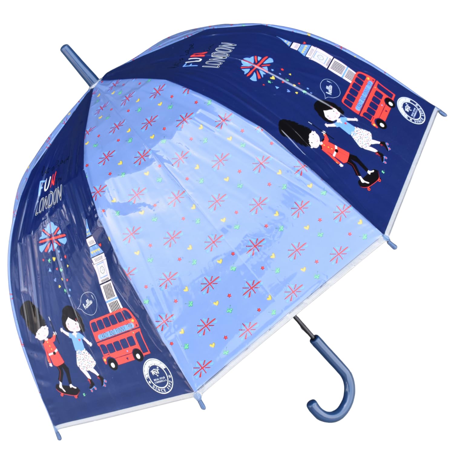 Kids Dome Shape Umbrella London Theme – London Bus Printed Light Blue Umbrella For Kids, Cute Children’s Rain Umbrellas for Boys & Girls with Easy Grip Handle, Fun Cartoon UK Design for School & Travel-image-19