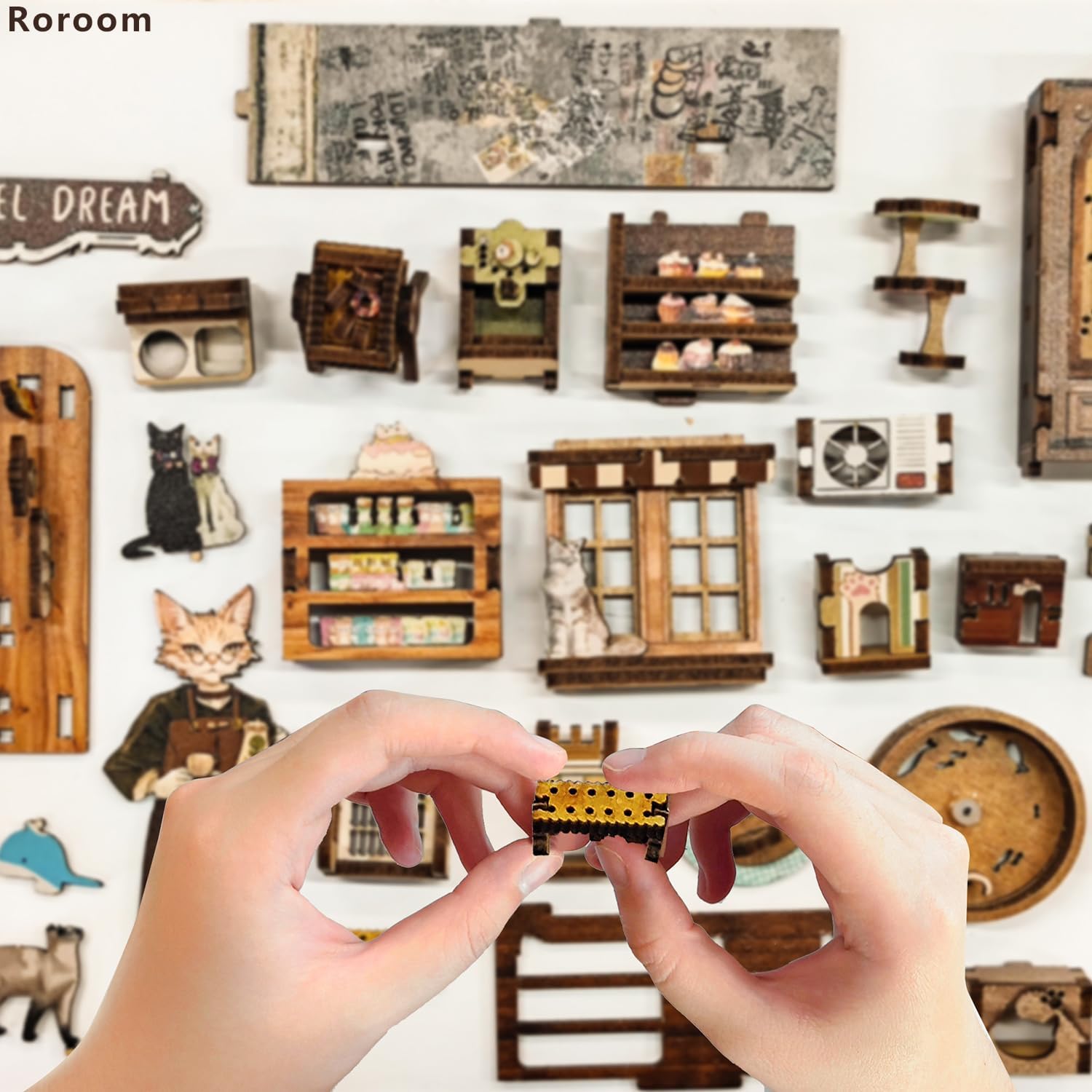 Roroom DIY Book Nook Kit, DIY Dollhouse Bookshelf Insert Decor Alley,3D Wooden Puzzle with LED Lighting Book Nook Wood Bookend Model Building SQ-3
