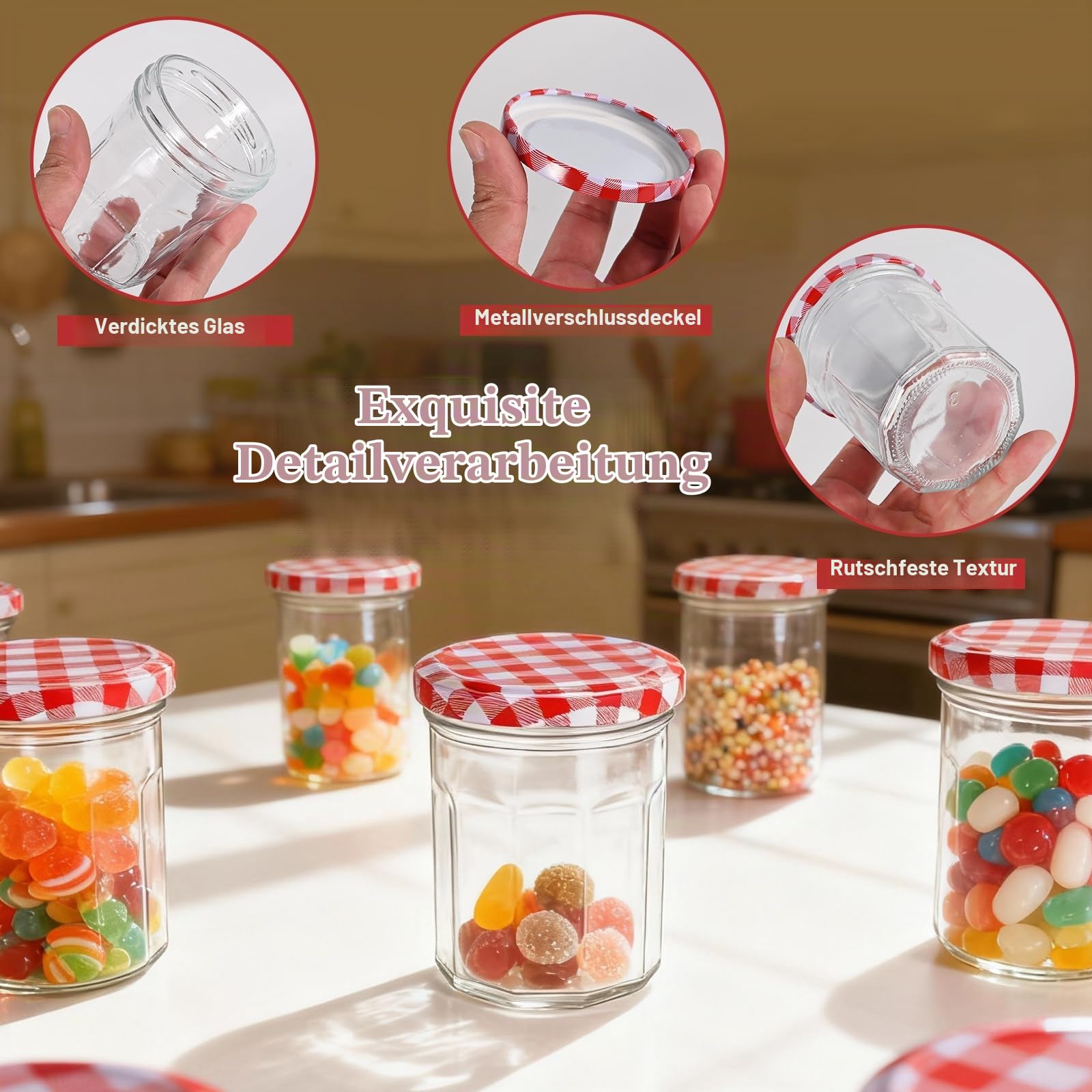 KDIUD Einmachgläser 200 ml 12er Set mit Schraubdeckeln - Marmeladengläser,Schraubgläser mit deckel,Gewürzgläser,Mason jar,Dessertgläser,Honiggläser