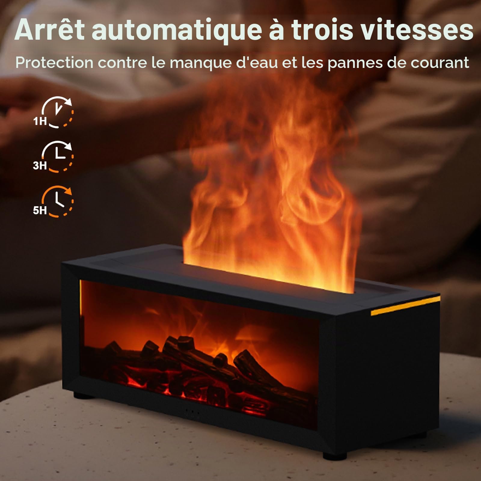 WingFly Diffuseur de cheminée avec 7 lumières de couleur, diffuseur d'huiles essentielles de 150 ml avec minuterie et arrêt automatique sans eau pour la maison ou le yoga (noir)