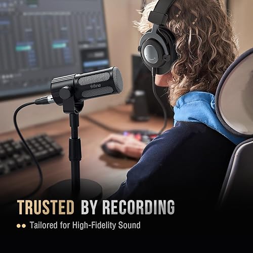 Miniatura 9 de FIFINE Micrófono dinámico XLR, micrófono vocal de estudio para grabación, micrófono de podcast XLR de metal con impulso medio, filtro de corte bajo