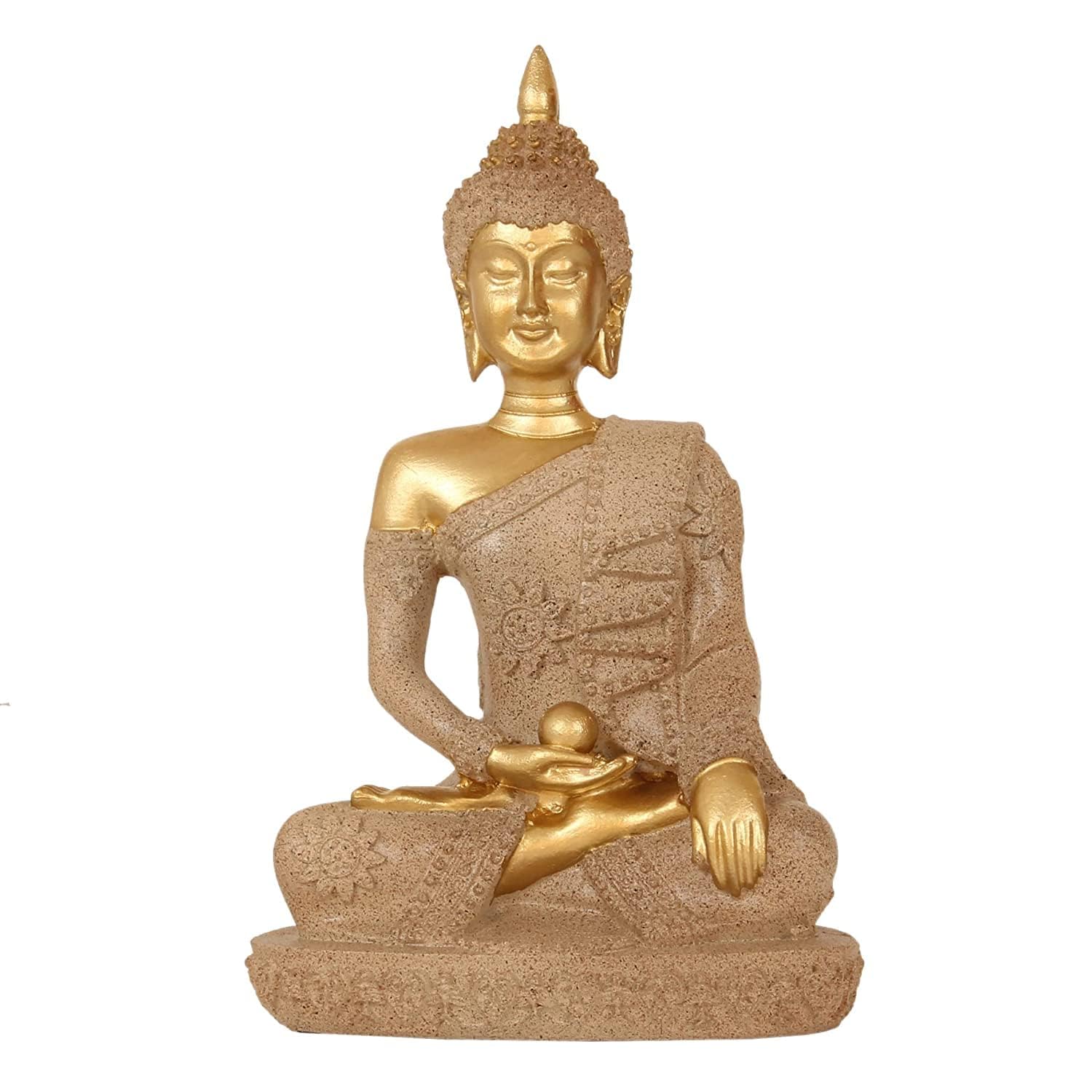 TIED RIBBONS 6.5" Buddha Statue | Resin, Golden | Buddha Statues for Christmas Gifts, Home Decor, Living Room, Table Decor, Feng Shui Decoration, Spiritual Decor | Buddha Statue Indoor, Buddah Gift