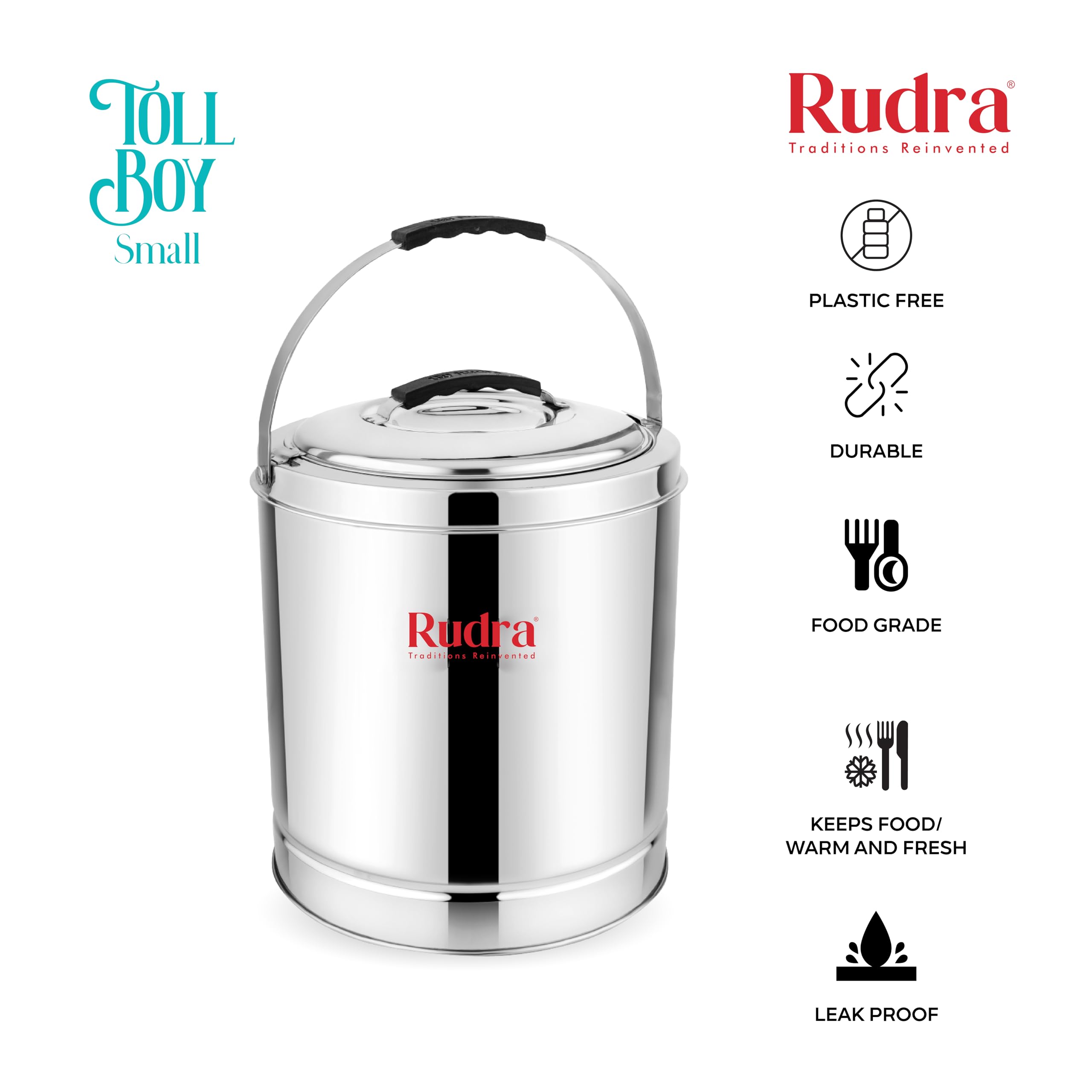 Rudra Stainless Steel Tall Boy Small | Stainless Steel Traditional, Hot Pot Puff Insulated Hot & Cold | Container Casserole with Side Handles | Silver (3.5L) 1