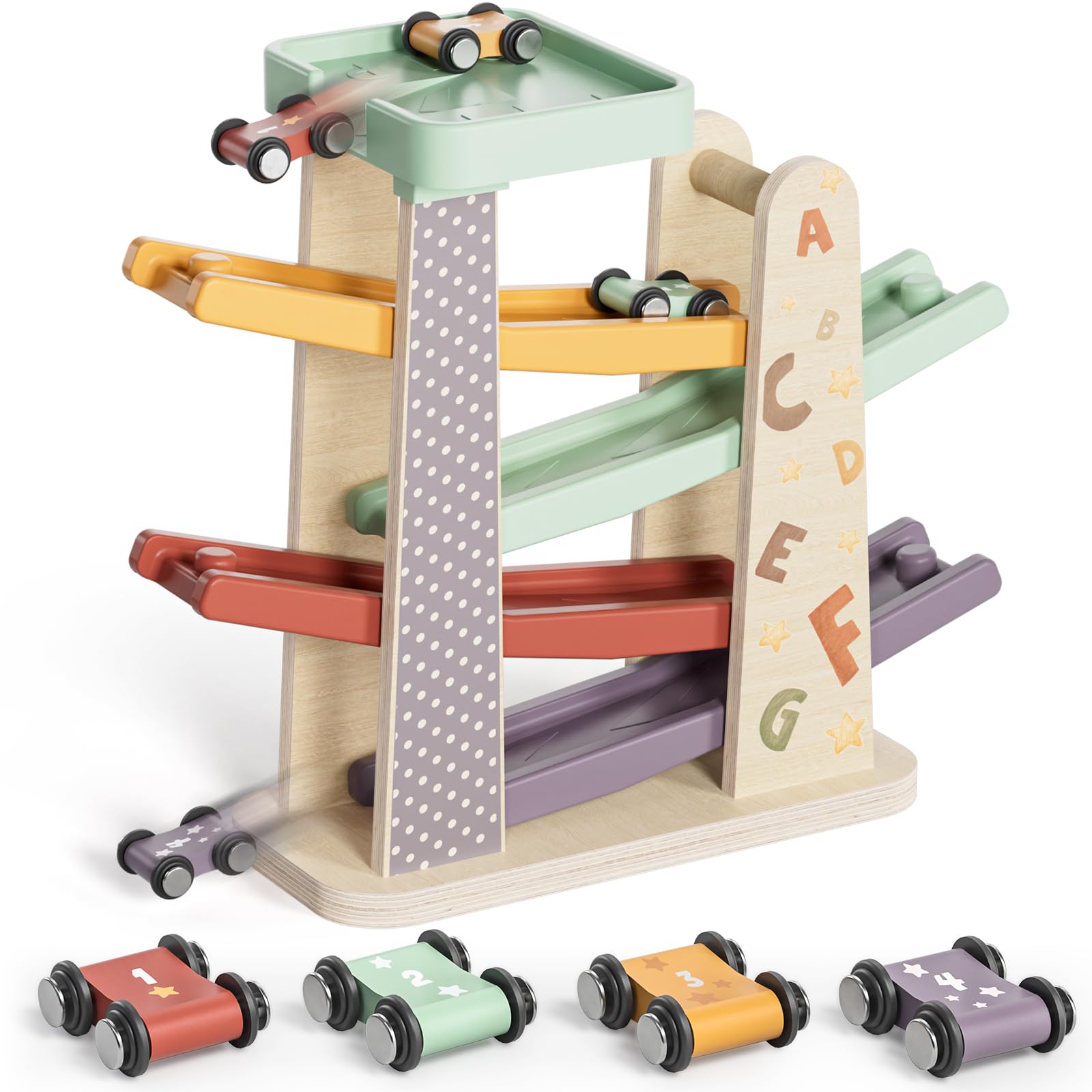 Montessori Wooden Toys Car Ramp - 1 Year Old Boy Birthday Gift