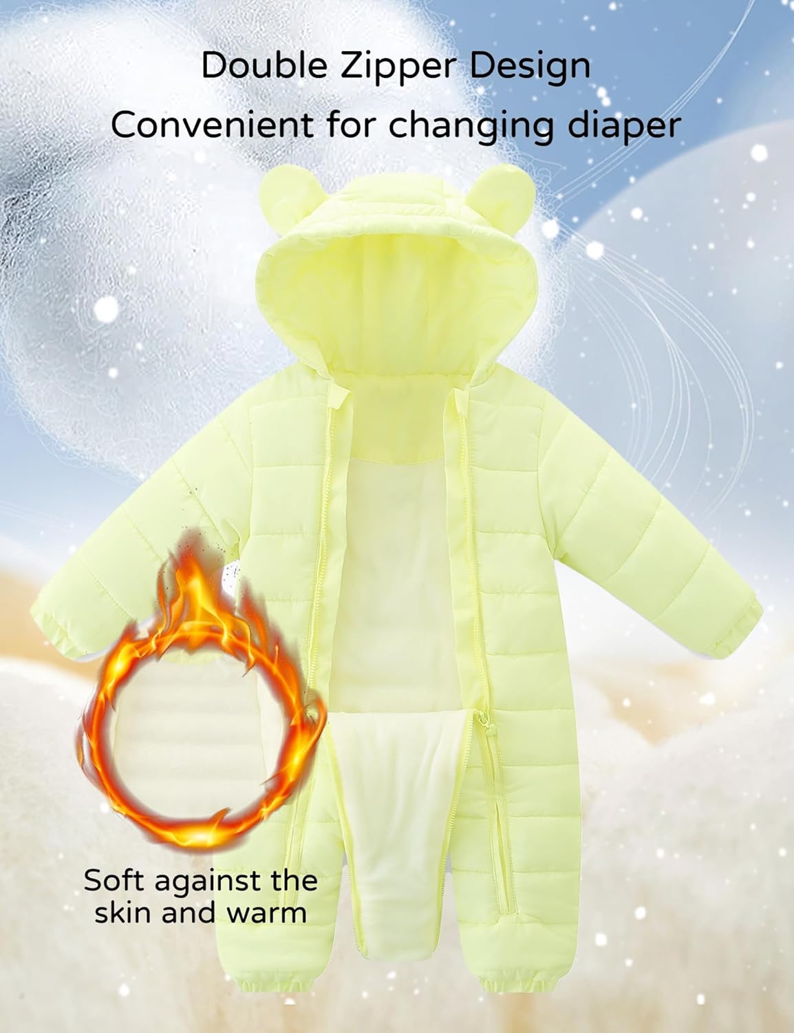 Infant Baby Snowsuit Cute Bear Ears Jumpsuit Newborn Romper Double Zipper Warm Jacket for Winter - Image 5