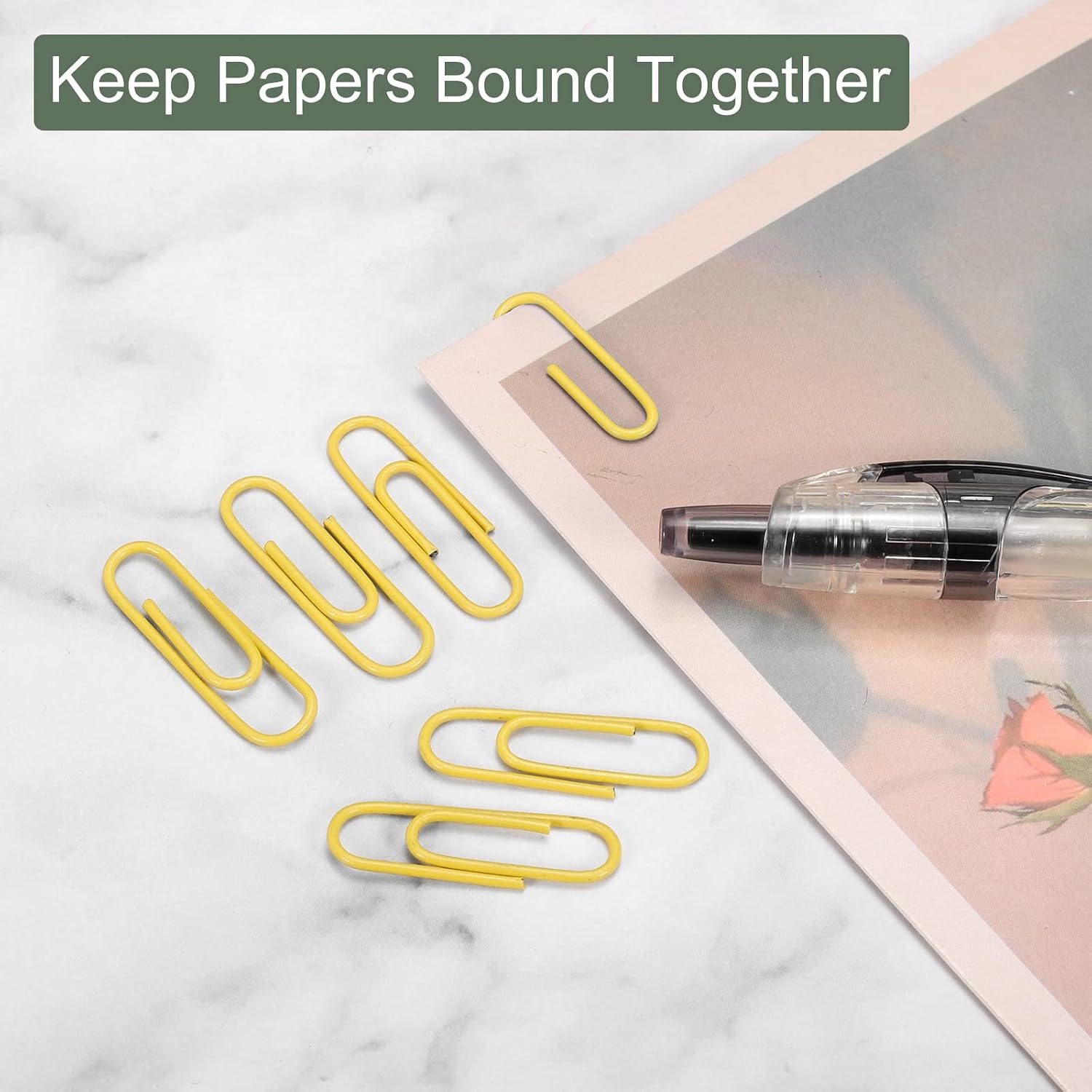 YOKIVE 600 Pcs Paper Clips, Office Clips Smooth Surface with Box | Keep Desk Neat, Great for Office, Art, Home, Daily Use (Yellow, 1.1-Inch)