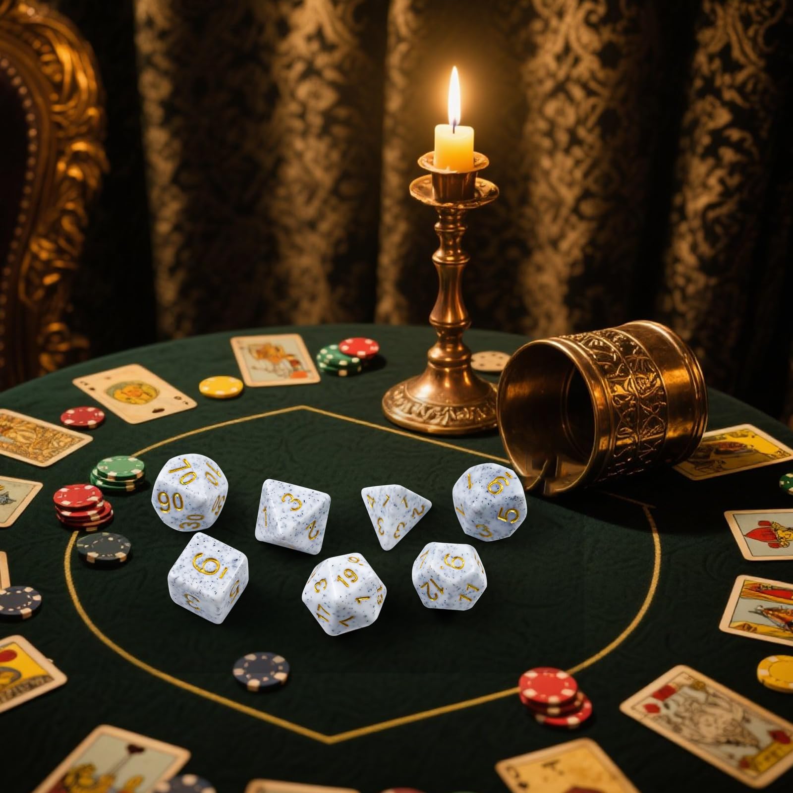 Set di 7 dadi poliedrici, dadi in poliedro con glitter DND Dice per Dungeons & Dragons RPG MTG DND (blu screziato)