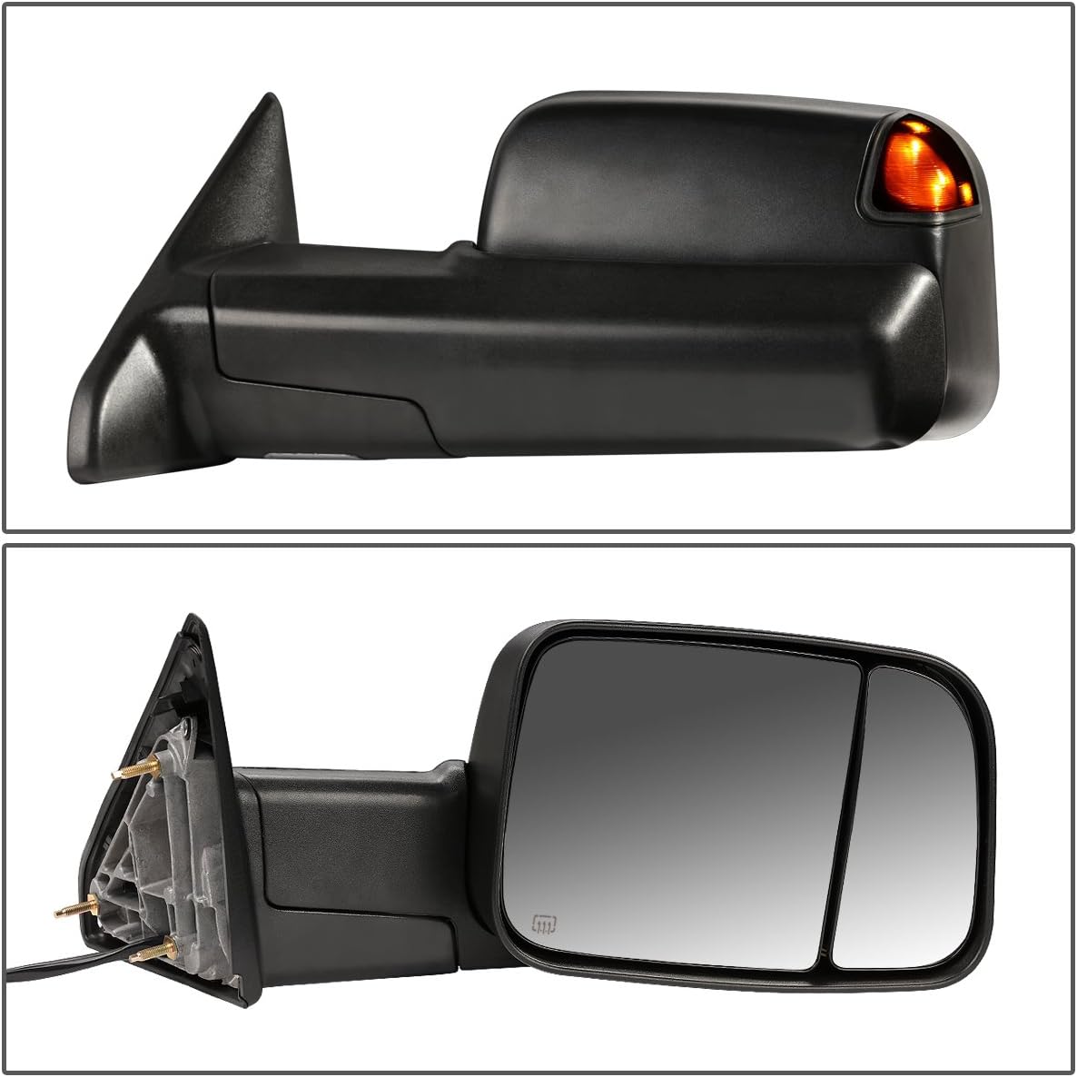 DNA Motoring TWM-013-T888-BK-SM Pair of Black Powered Heated Towing Side Mirrors w/Turn Signal and Puddle Light Compatible With 09-16 Ram 1500/10-16 Ram 2500 3500 4500 5500