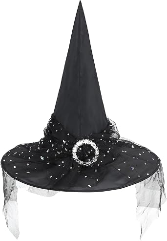 Zando Lace Toddler Kids Witch Hat, Foldable Halloween Costume Hat with Veil