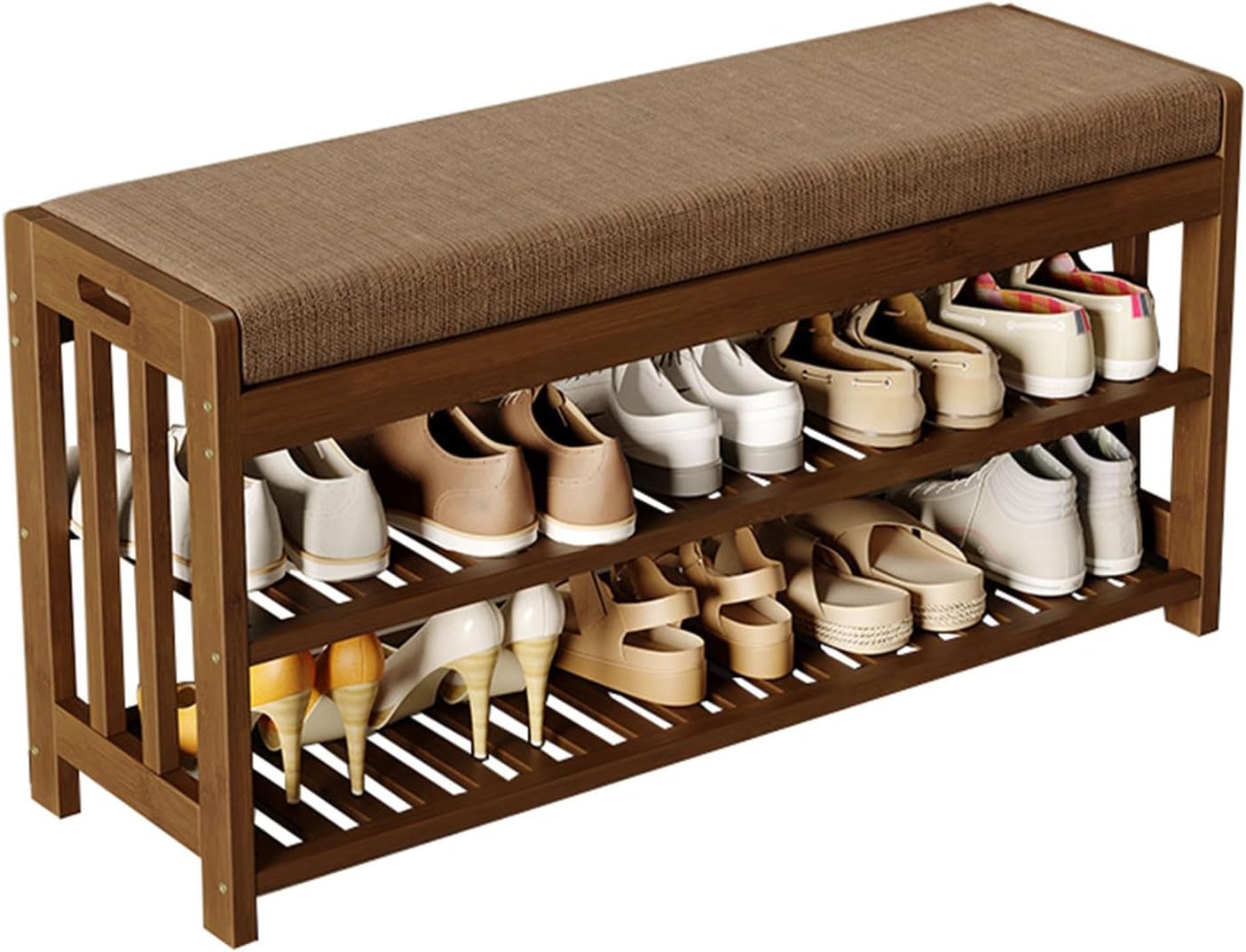 LONEU Bamboo Shoe Rack Shoe with Bench, Seat Shoe Bench with